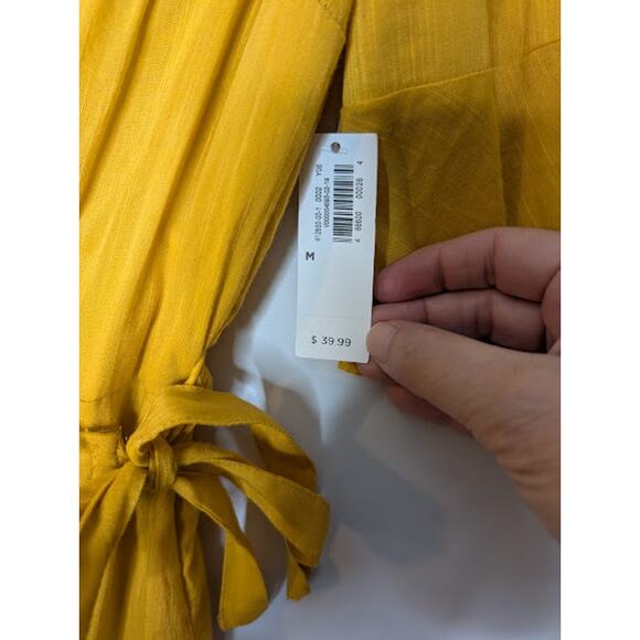 OLD NAVY Waist-defining Bell-Sleeve Faux-wrap Dress for Women yellow size M - Picture 8 of 14